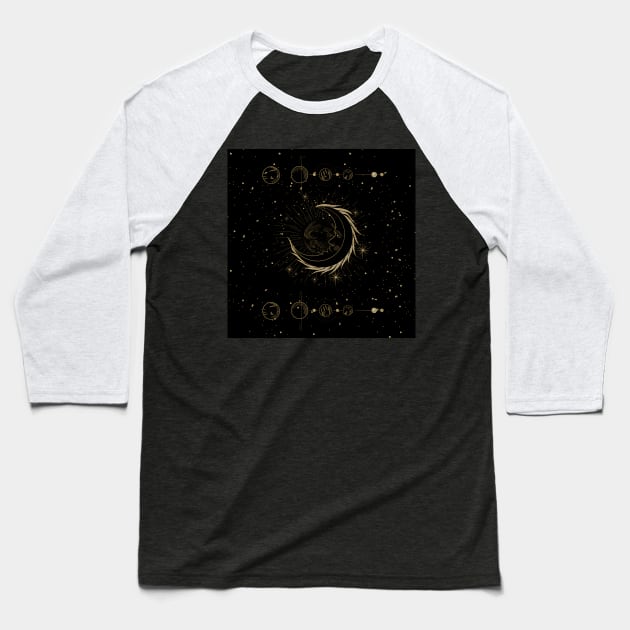 Elegant golden moon with stars Baseball T-Shirt by Nicky2342